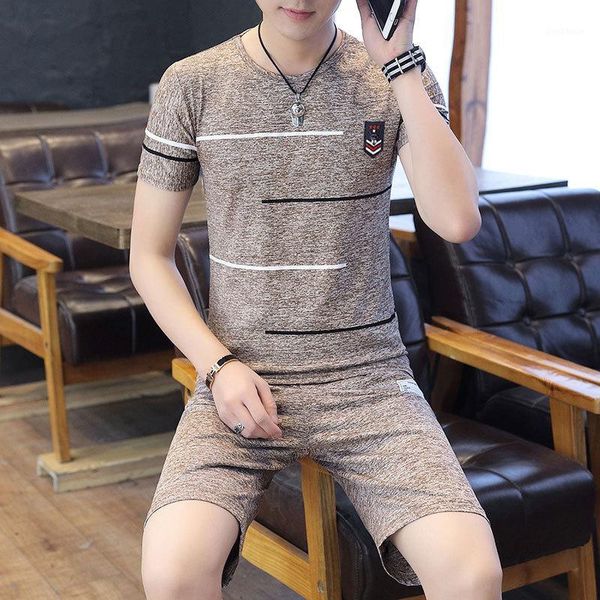 

2020 men's casual sports suit short-sleeved t-shirt summer ice silk five-point shorts outdoor fitness running two-piece suit1, White;black