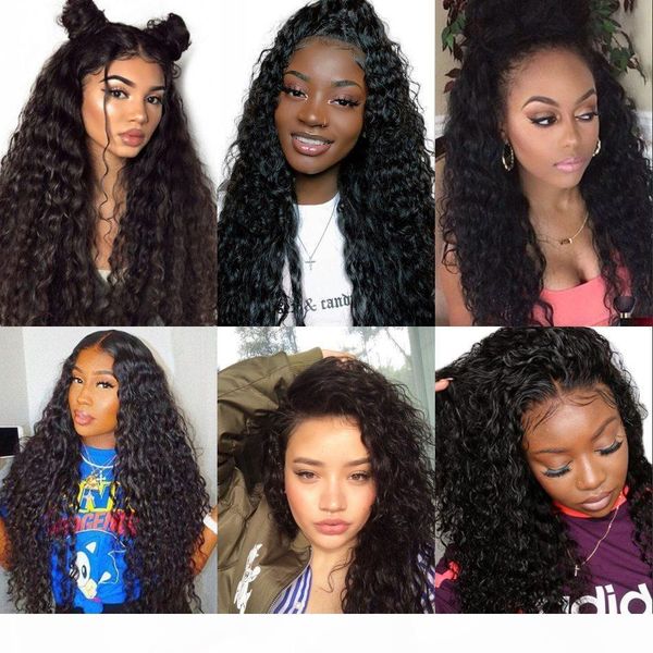 

malaysian virgin human hair lace front wig water wave glueless full lace wig pre plucked bleached knots 6-26 inch, Black;brown