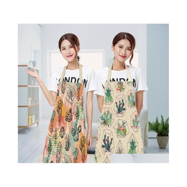 

cotton linen cactus pattern kitchen aprons cute sleeveless adjustable cooking cleaning aprons dining room restaurant wedbw