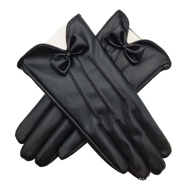 

new leather fingerless women female thick touch screen mittens warm winter gloves drving outdoor guantes, Blue;gray