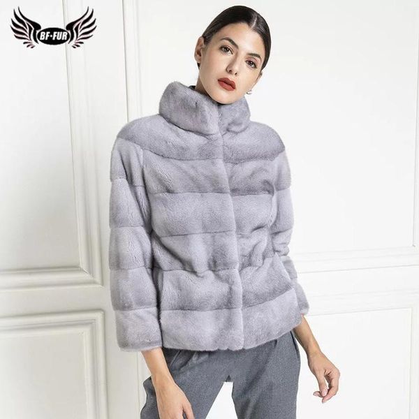 

women's fur & faux 2021 winter fashion real coat with stand collar full pelt jacket genuine coats luuxry outwear1, Black