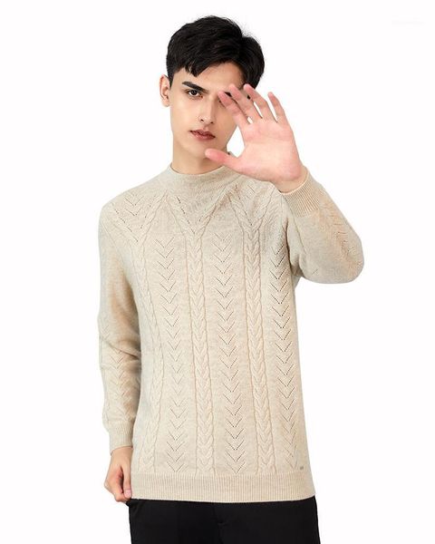 

men's sweaters zhili men's 100% cashmere cable twists mock neck pullover thick sweater1, White;black