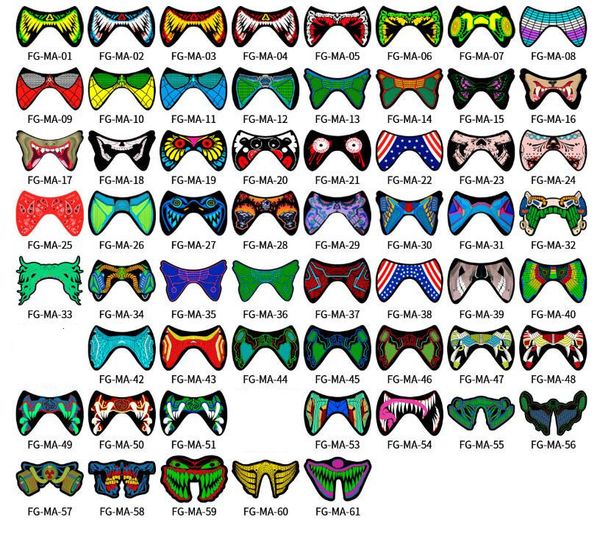 

61 styles el mask flash led music mask with sound active for dancing riding skating party voice control mask party masks cca10520 10pcs