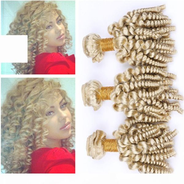 

#613 blonde funmi curly virgin peruvian human hair weaves 3pcs lot bleach blonde aunty funmi human hair bundles double wefts 10-30, Black;brown