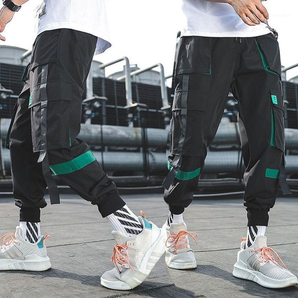 

spring summer cargo pants men's loose trendy ins loose student's large pants high waist casual men's taper sweatpant1, Black