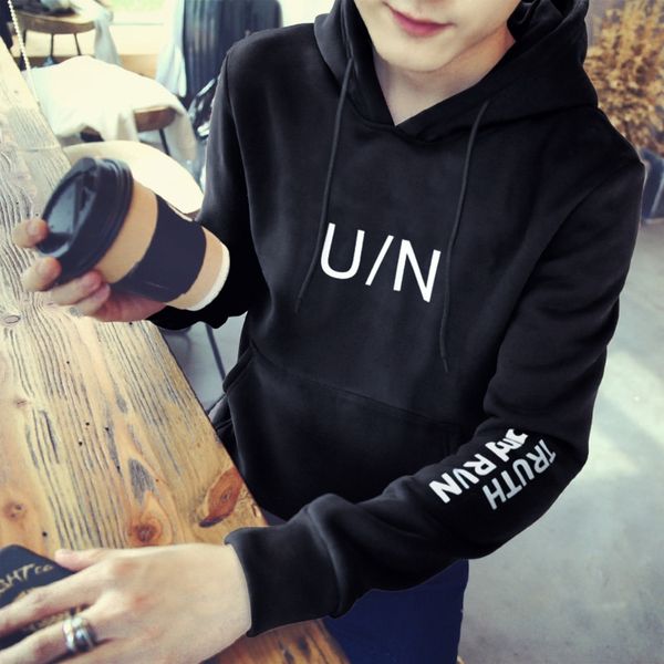 

cu2bb plush men's hooded korean fashion student loose bf wspdl men's crew neck pullover pullover sweatersweater sweater sports jac, Black
