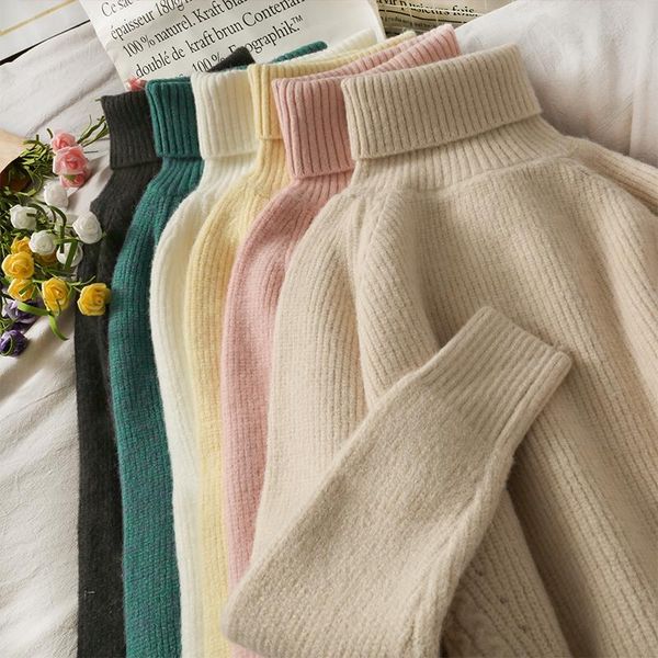 

women's sweaters high collar solid color sweater autumn and winter vertical stripe slim knit top, White;black