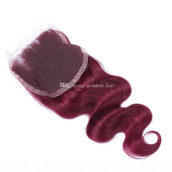 

burgundy lace frontal closure 4*4 unprocessed body wave human hair 99j wine red lace closure with baby hair middle part, Black;brown