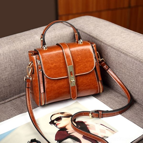 

qednl women's shoulder bucket 2020 bucket oil wax leather hand contrast shoulder casual color messenger bag ins trendy new bag 46skg
