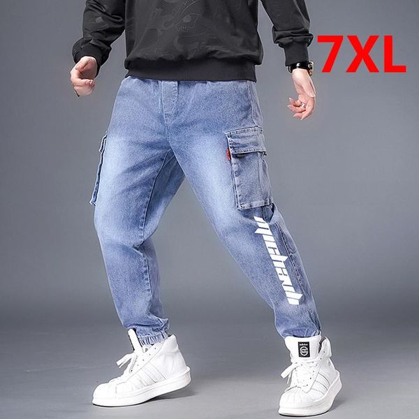 

men's jeans blue baggy men denim pant fashion harajuku skateboard harem pants elastic waist big plus size 7xl trousers hx537