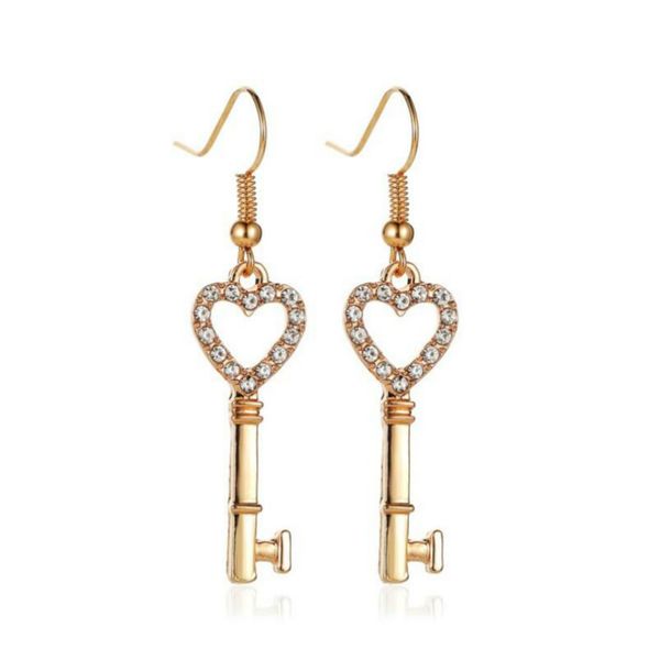

hollow out fashion bohemian punk earrings jewelry gold color keys heart butterfly shape stud earrings gift for women girl, Silver