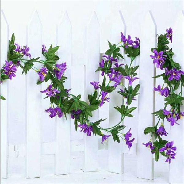 

hanging lily ivy vine flower rattan lily with green leaves home wedding decoration fake leaf hanging garland artificial flowers