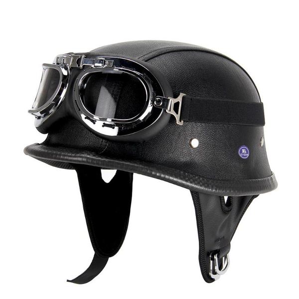 

new leather motorcycle helmet german motorcycle open face half helmet chopper biker pilot dot black