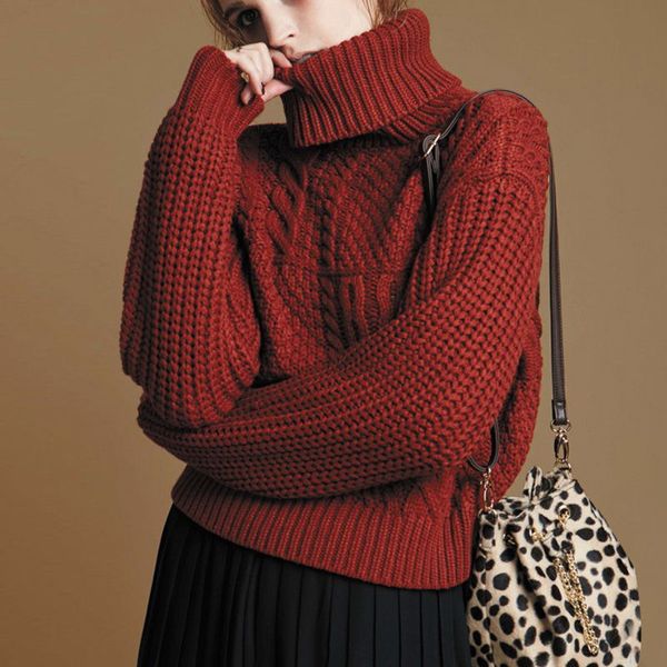 

autumn 2021 and new solid winter wind high female sweater loose wear knitted shirt tide o0ie, White;black