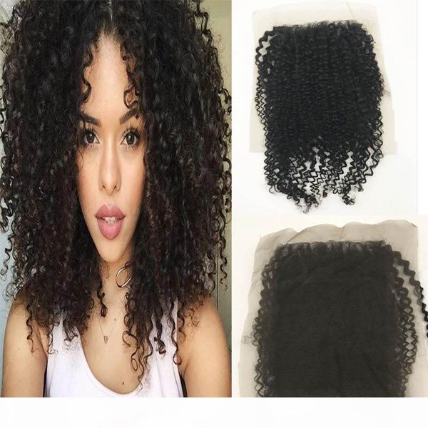 

customized unprocessed virgin remy brazilian human hair bleach knots kinky curly 6x8 lace closure with baby hair, Black