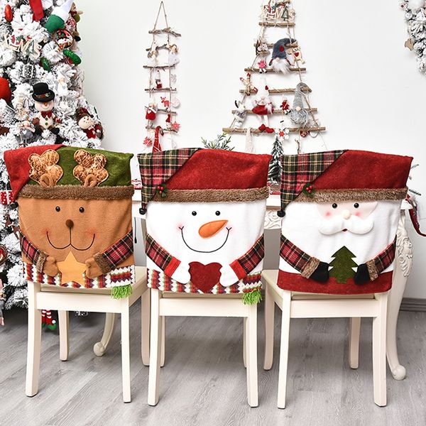 

2021 santa new cartoon year's claus decor snowman printed fabric chairs cover christmas decorations for home