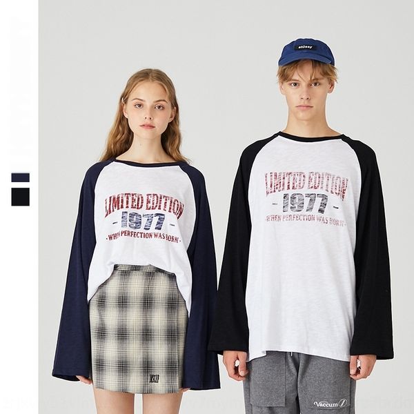 

ue8xn henry 2019 new autumn korean wear lovers ins sleeve women trend reverse printing men's t-shirt t-shirt long rsqpq, Blue