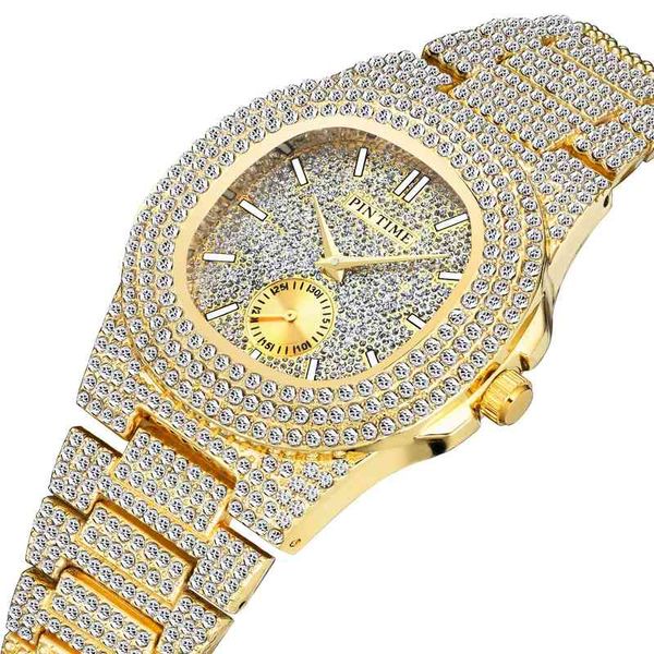 

selling men's full diamond watch the same tiktok with steel band, diamond watch, man's couple watch, wind temperament, drill calen, Slivery;brown