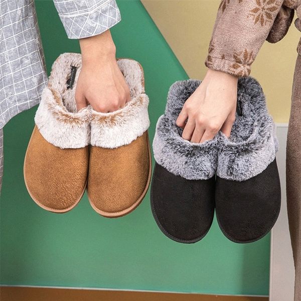 

winter warm slippers men suede short plush indoor shoes for male non slip cozy velvet fur home men slippers lover big size 4950 #fr43, Black