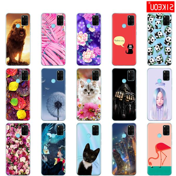 

silicon for case 6.3" soft tpu phone cover on huawei honor 9a 9 a moa-lx9n back funda shell cat flower cute animal