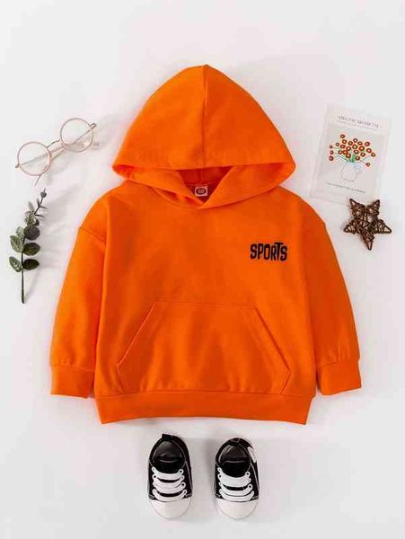 

baby letter graphic kangaroo pocket hoodie she, Black