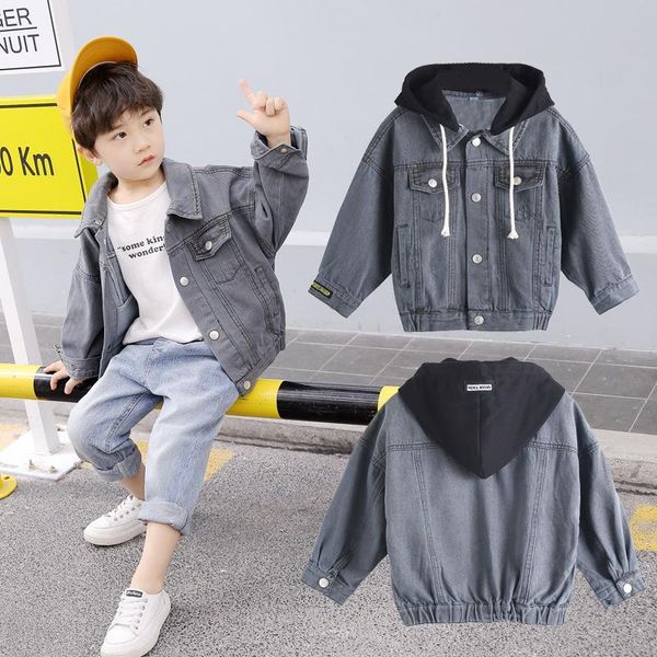 

jackets autumn hooded boys denim coats windbreaker jeans jacket for kids cowboy outwear spring children clothing 2-9years, Blue;gray