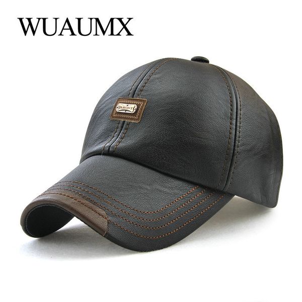 

wuaumx brand fall winter pu leather baseball caps for men dad hat black bone snapback hip hop cap adjustable casquette gorras 201019, Blue;gray