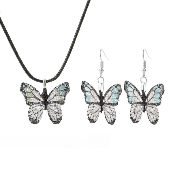 

fashion women necklace painted butterfly leaf specimen pendant necklace earrings festival gift for girls ll, Silver