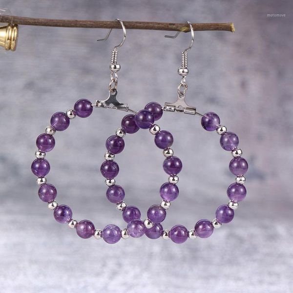 

dangle & chandelier 2021 fashion women natural stone beads earring hoops 4cm big circle purple pink crystal korean hook jewelry1, Silver