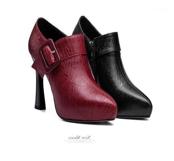 

dress shoes square buckle women's office career platform thick heel 2021 color party banquet waterproof wine red high (5cm-8cm)1, Black