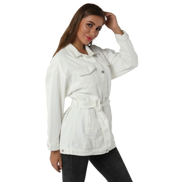 

2021 lapel loosely white casual fashion woman's bandage female jacket denim ztaq, Black;brown