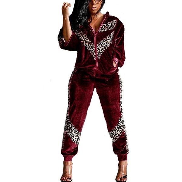 

autumn tracksuit casual leopard two piece set women's suit zipper jacket and pants leggings sportswear jogger 2 piece outfit, Black;blue