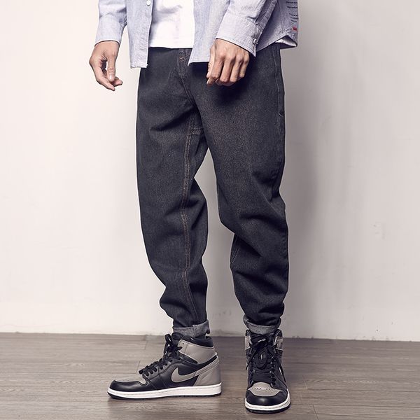 

2021 new japanese vintage fashion men jeans loose fit casual denim harem pants streetwear designer wide leg baggy trousers 5ib0, Blue