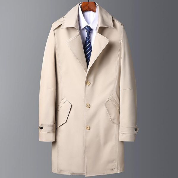 

new arrival spring autumn windbreaker men long fashionable thin casual coat single breasted plus size mlxl2xl3xl4xl, Tan;black