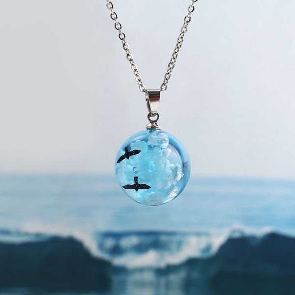 

factoryvgyjnecklace resin round blue transparent cute ball sky white cloud chains necklaces fashion jewelry pendant