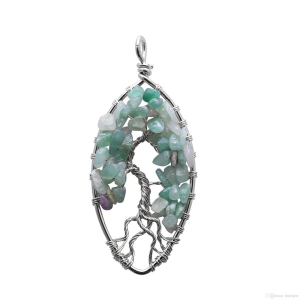 

rainbow necklace tree of life quartz oval natural stone necklace, Silver