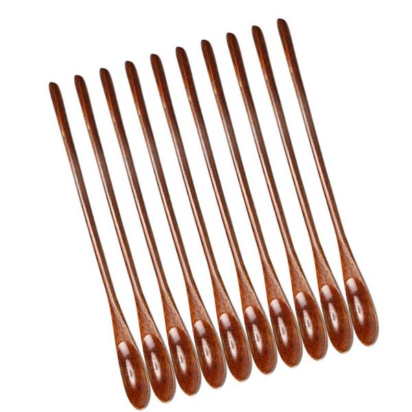 

spoons 10pcs wooden stirring spoon creative honey scoop mixing stick tableware for cooking coffee (brown)