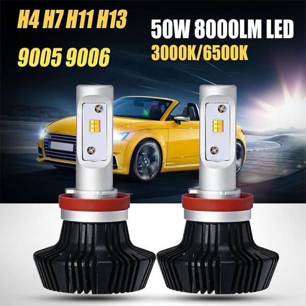 

50w 4000lm 3000k 6500k car led headlights h4 h7 h13 hi-lo beam dual colors white yellow front auto fog light headlamp bulbs