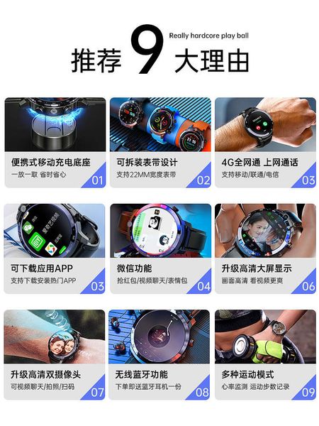 

dual camera smart watch men's 4g internet phone all china netcom card black technology wifi multi function student high school female a