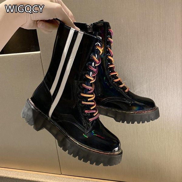 

2020 winter new round toe fashion women's thick-soled martin boots plus velvet british style lace-up boots women w25, Black