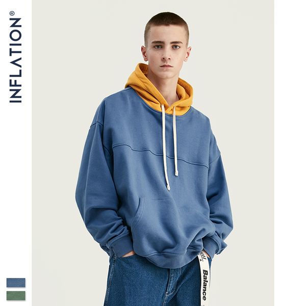 

inflation men oversized hoodies color-block drop shoulder hip hop men hoodie cotton autumn winter streetwear men hoodies 9606w c1011, Black