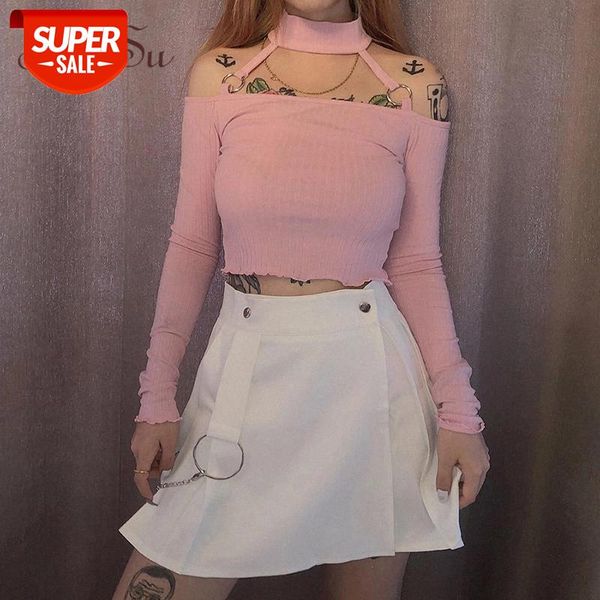 

artsu pink black t shirt off the shoulder for women long sleeve crop basic tee shirt femme autumn asts21183 #106m, White