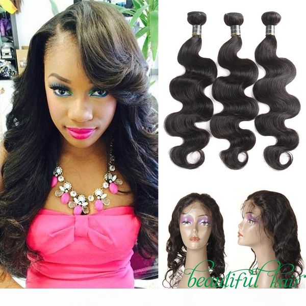 

9a grade brazilian virgin hair bundles body wave hair 360 lace frontal with 3 bundles 100% unprocessed virgin human hair extensions, Black;brown