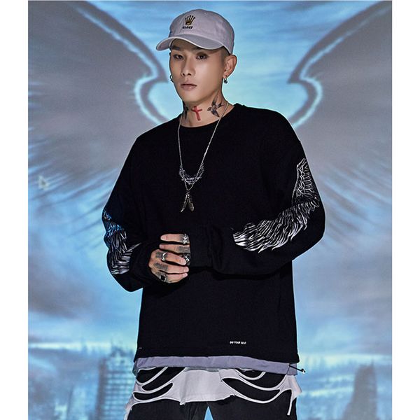 

2021 fashionable reflexive hoodie fashion around neck streetwear male loosened hip pullover i7vz, Black