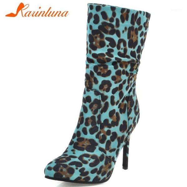 

boots karin lady casaul wedding winter pointed toe pleated party women leopard thin heels shoes woman1, Black