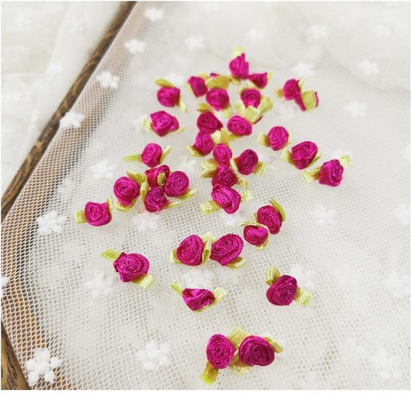 

30pcs/lot handmade diy baby doll decoration material mini rose ribbon flower applique garment mesh fabric sewing suppl sqctlx