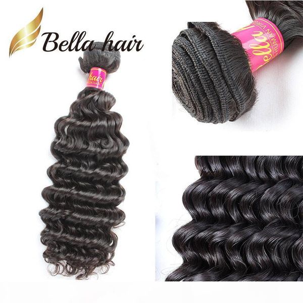 

bella hair 100% unprocessed human hair weave dyeable 11a deep curly wave wavy hair bundles retail 1pc, Black