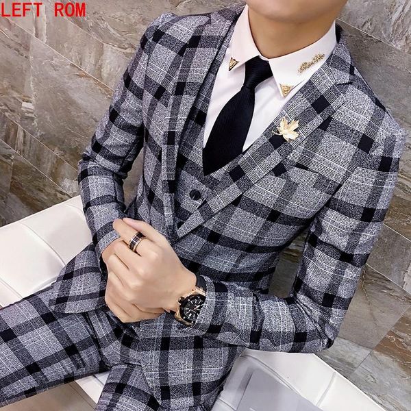 

wool green ckeck tweed custom made men suit blazers retro tailor made slim fit wedding suits for men 3 piece, White;black