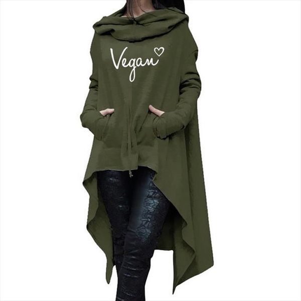 

2020 new fashion vegan print hoodies women sweatshirts femmes casual loog sleeve irregular thick cute comfortable pullovers, Black