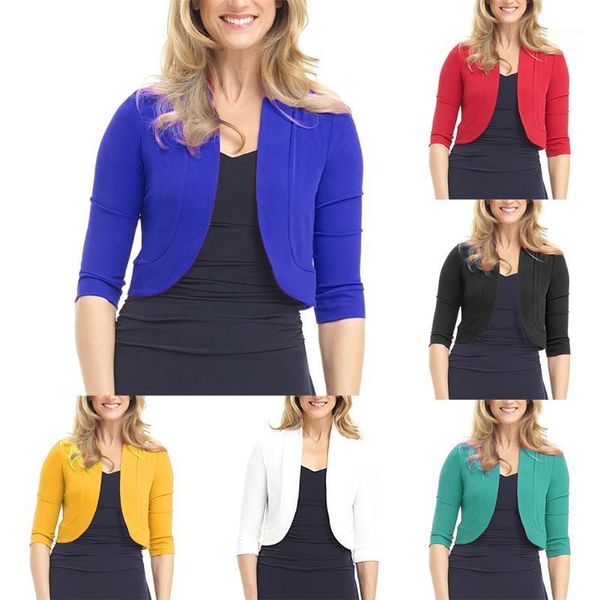 

fashion plus size women ultra short coat solid color women open front 3/4 sleeve bolero shrug open cardigan for women's coat1, Black;brown